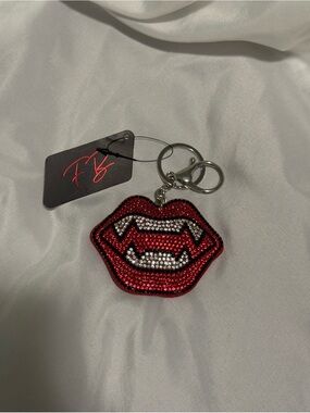 Rhinestone Vampire Lips Key & Card Holder - Red